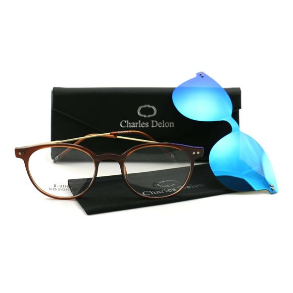 Charles Delon Round Women Brown/Gold Plastic Frame - Picture 8 of 8